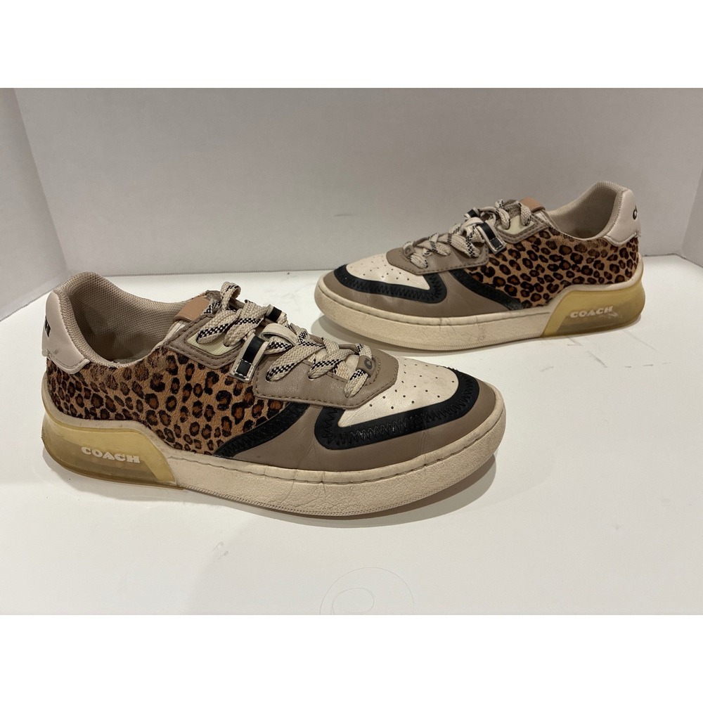 Coach CitySole Court Sneaker Womens 6.5B Tan leather Leopard Print texture G5050